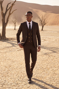 Grand Canyon Slim Fit Brown Gold Buttons Three Piece Suit