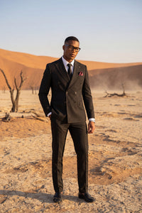 Black Double Breasted Suit – Noir Elegance Slim Fit Striped Design