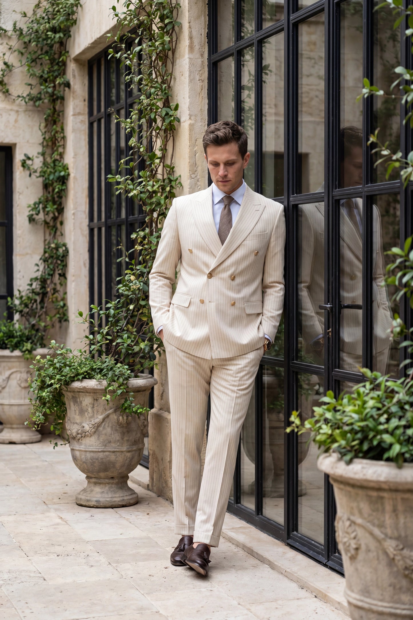 cream dress suit New Arrival Cream Slim Fit Prom Suits Notch Lapel Casual Leisure Suits for Men
